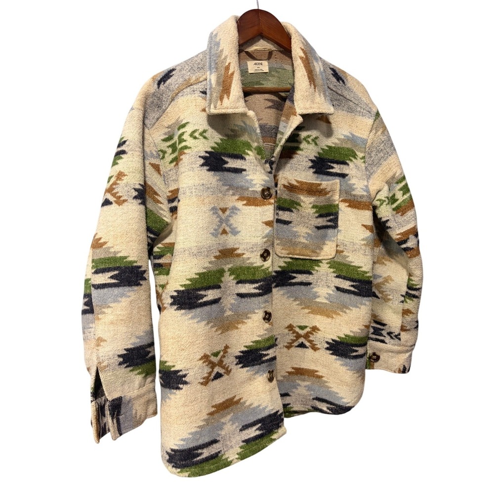 Ardene Aztec Southwestern Print Shacket Wool Blend Button Up Jacket Mens Medium
